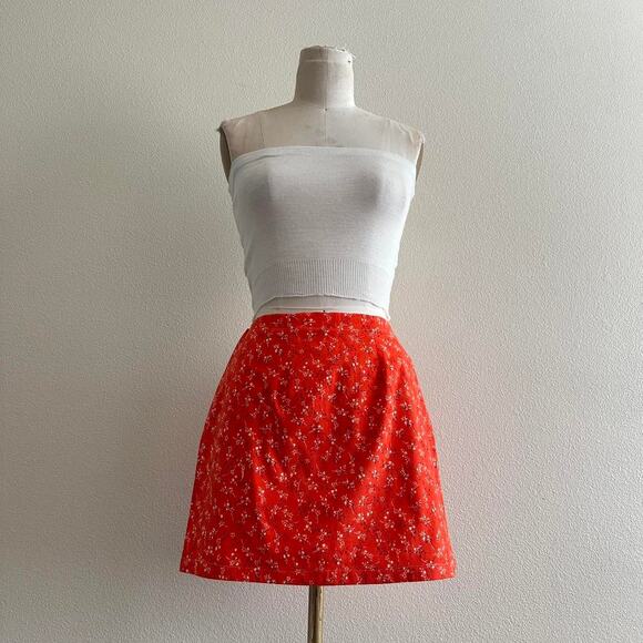 Vintage Dresses & Skirts - handmade orange white floral mini skirt
